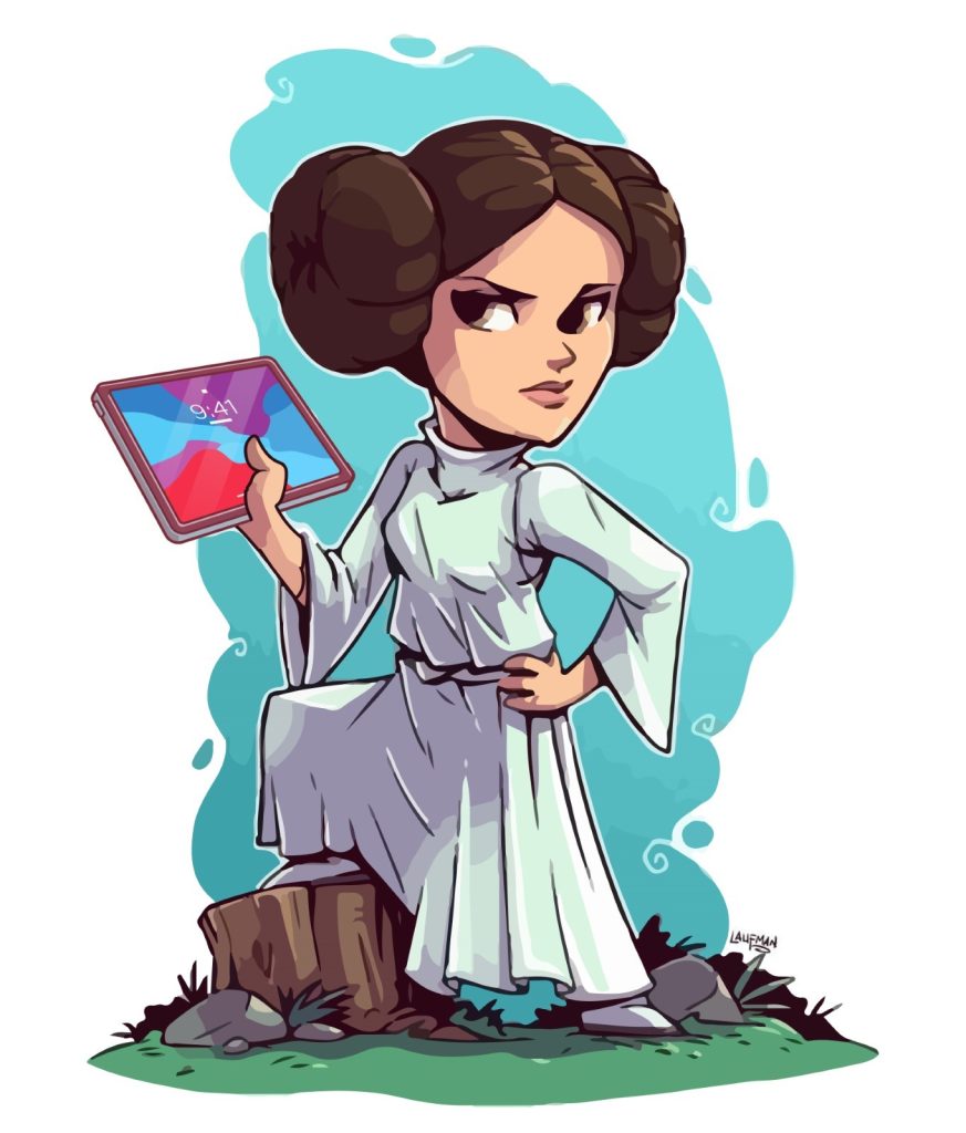 Star Wars Princess Leia with a tablet
